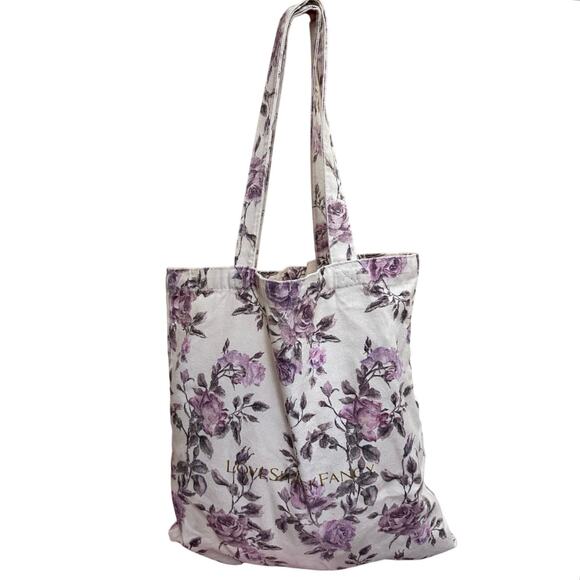 Loveshackfancy Floral Canvas Tote Bag Purple White - Picture 4 of 10